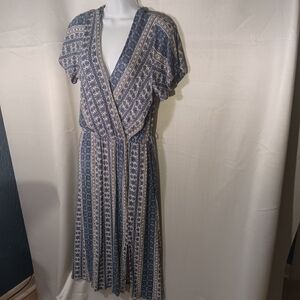 Mi Amore Blue and White Patterned Dress Sz XL